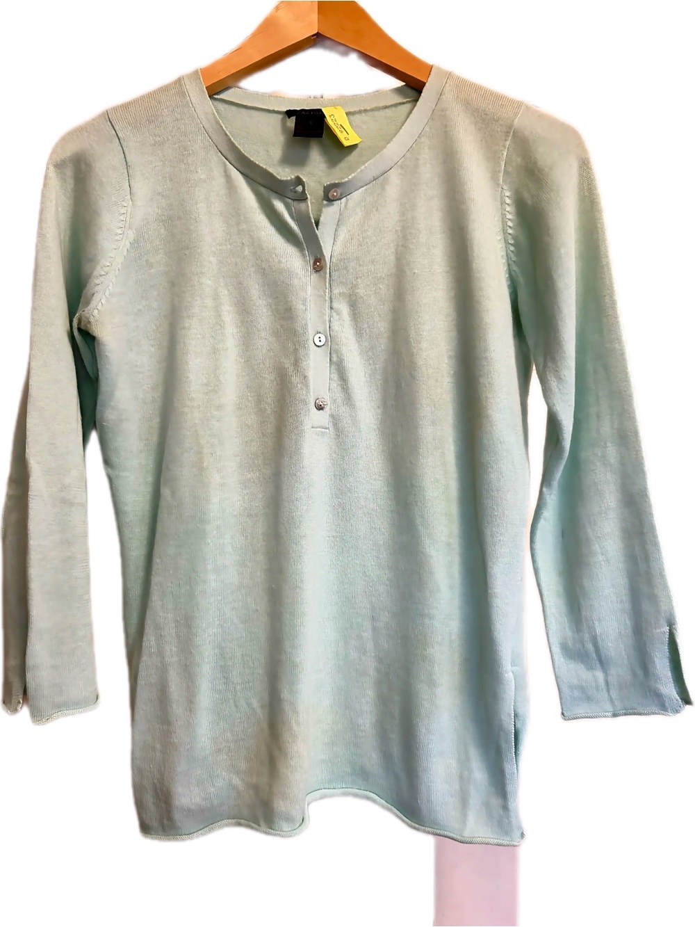 Vintage Darjoni Mint Green Knit Henley Sweater Split Cuff Top Small S